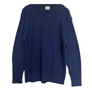NEW Mon Repos Cable Knit Alpaca Sweater Long Sleeve Crewneck Mens Large Navy